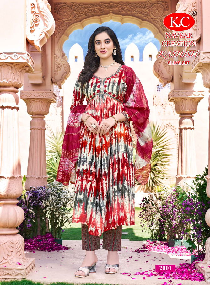 Kashish By Navkar Alia Cut Rayon Printed Kurti With Bottom Dupatta Wholesale Shop In Surat